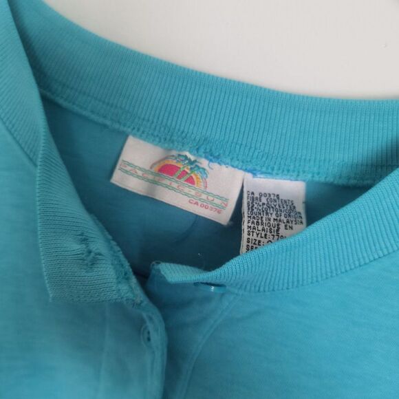 Vintage Teal Neon 80s Polo Collared 1/4 button Golf Tshirt - Picture 3 of 4